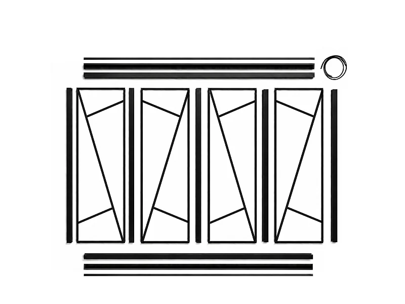Verrière atelier intérieure aluminium noir 4 vitrages 135 x 117 cm - Décor art déco - Prisme - noir et transparent - Verre trempé