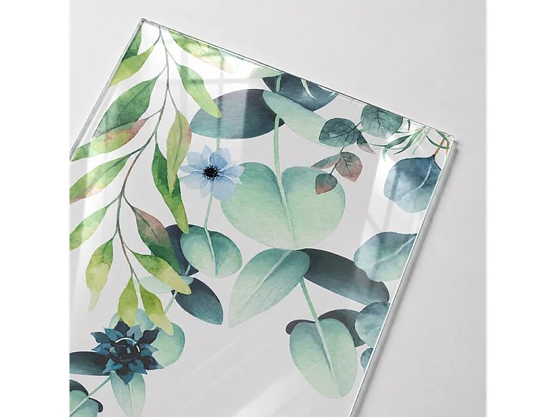 Verrière atelier intérieure aluminium noir 3 vitrages 102 x 117 cm - Décor végétal - Flowers in Rain - vert et transparent - Verre trempé