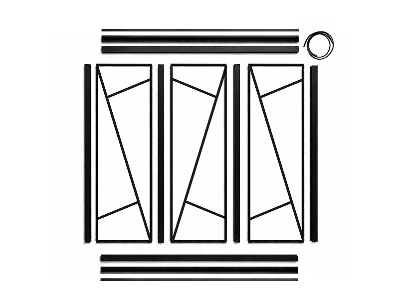 Verrière atelier intérieure aluminium noir 3 vitrages 102 x 117 cm - Décor art déco - Prisme - noir et transparent - Verre trempé