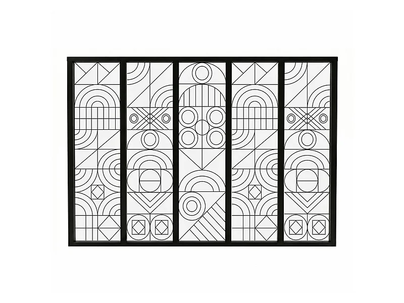 Verrière atelier intérieure aluminium noir 5 vitrages 168 x 117 cm - Décor géométrique - Kaléido - noir et transparent - Verre trempé
