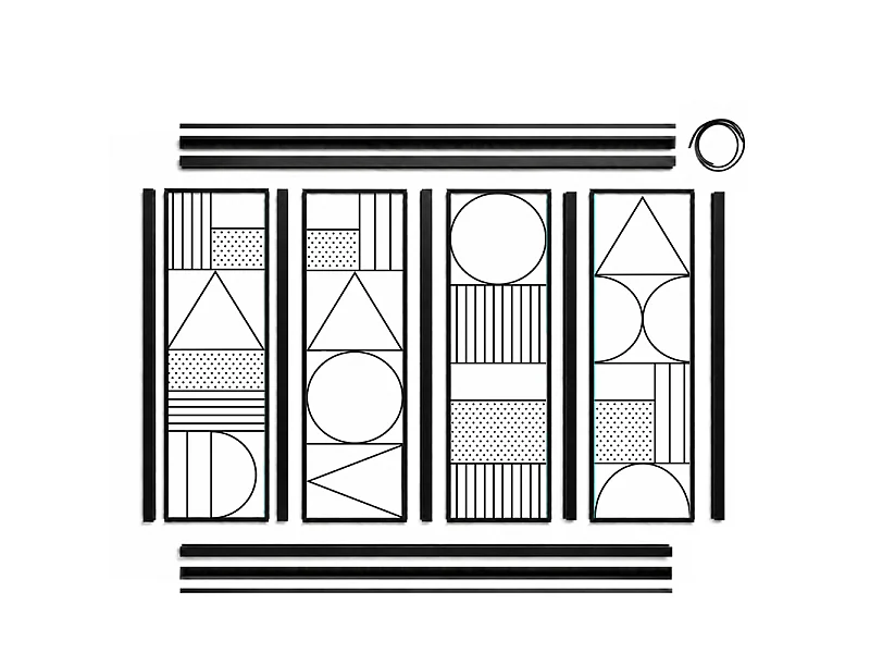 Verrière atelier intérieure aluminium noir 4 vitrages 135 x 117 cm - Décor géométrique - Geometric - noir et transparent - Verre trempé