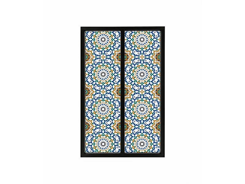 Verrière atelier intérieure aluminium noir 2 vitrages 69 x 117 cm - Décor oriental - Zeljane - bleu et multicolore et transparent - Verre trempé
