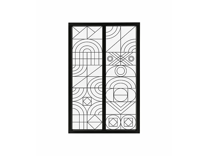 Verrière atelier intérieure aluminium noir 2 vitrages 69 x 117 cm - Décor géométrique - Kaléido - noir et transparent - Verre trempé
