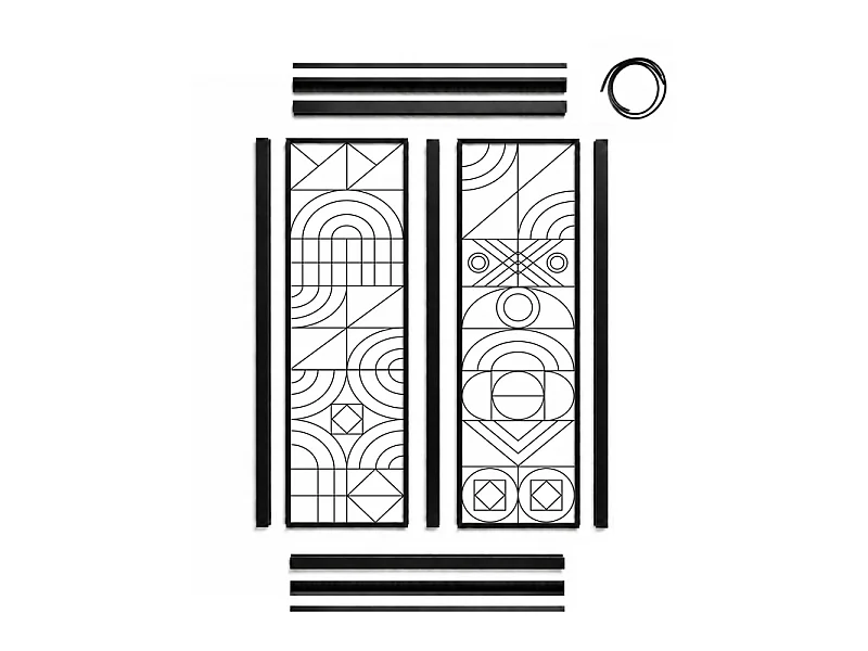 Verrière atelier intérieure aluminium noir 2 vitrages 69 x 117 cm - Décor géométrique - Kaléido - noir et transparent - Verre trempé