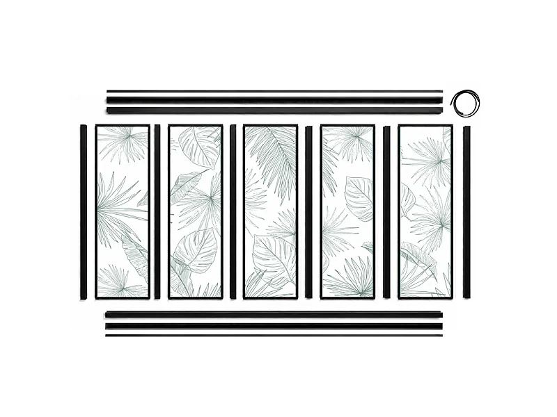 Verrière atelier intérieure aluminium noir 5 vitrages 168 x 117 cm - Décor végétal - Lamnar Vert - vert et transparent - Verre trempé