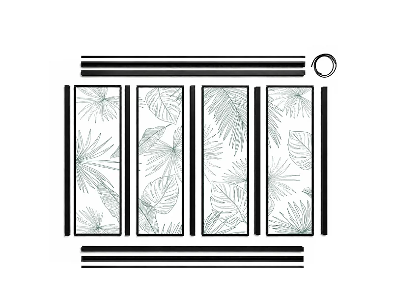 Verrière atelier intérieure aluminium noir 4 vitrages 135 x 117 cm - Décor végétal - Lamnar Vert - vert et transparent - Verre trempé