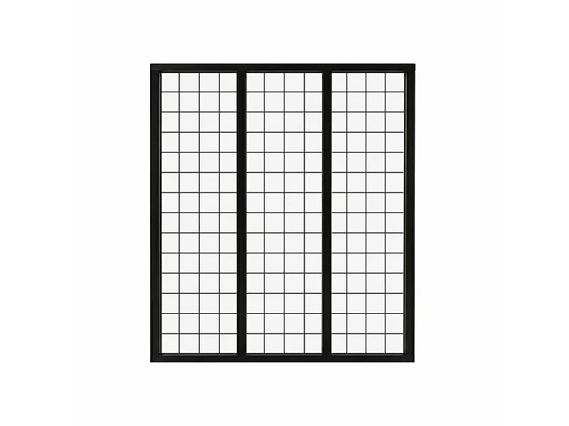 Verrière atelier intérieure aluminium noir 3 vitrages 102 x 117 cm - Décor géométrique - Damier - noir et transparent - Verre trempé