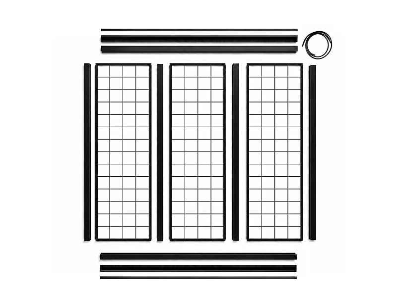 Verrière atelier intérieure aluminium noir 3 vitrages 102 x 117 cm - Décor géométrique - Damier - noir et transparent - Verre trempé