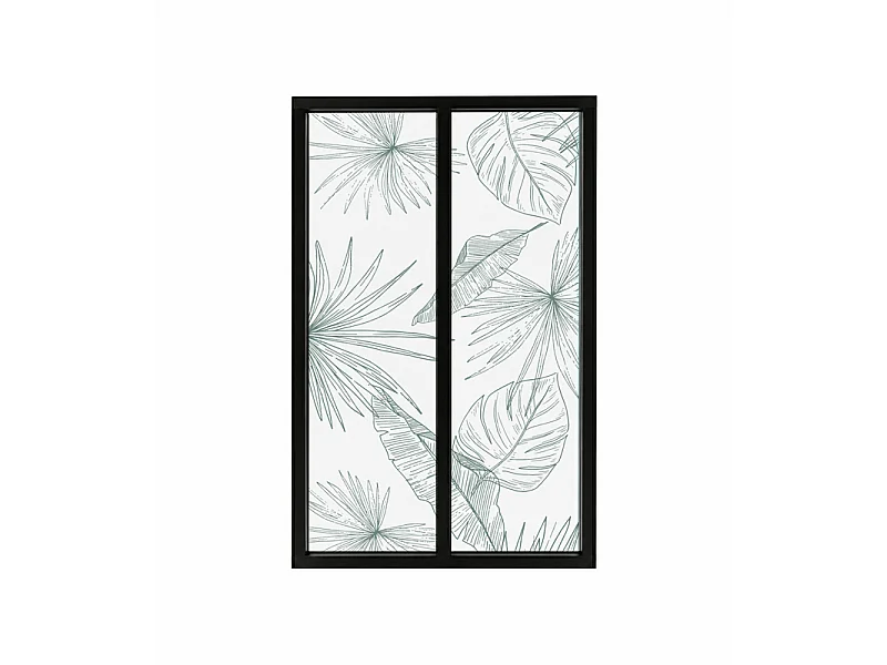 Verrière atelier intérieure aluminium noir 2 vitrages 69 x 117 cm - Décor végétal - Lamnar Vert - vert et transparent - Verre trempé