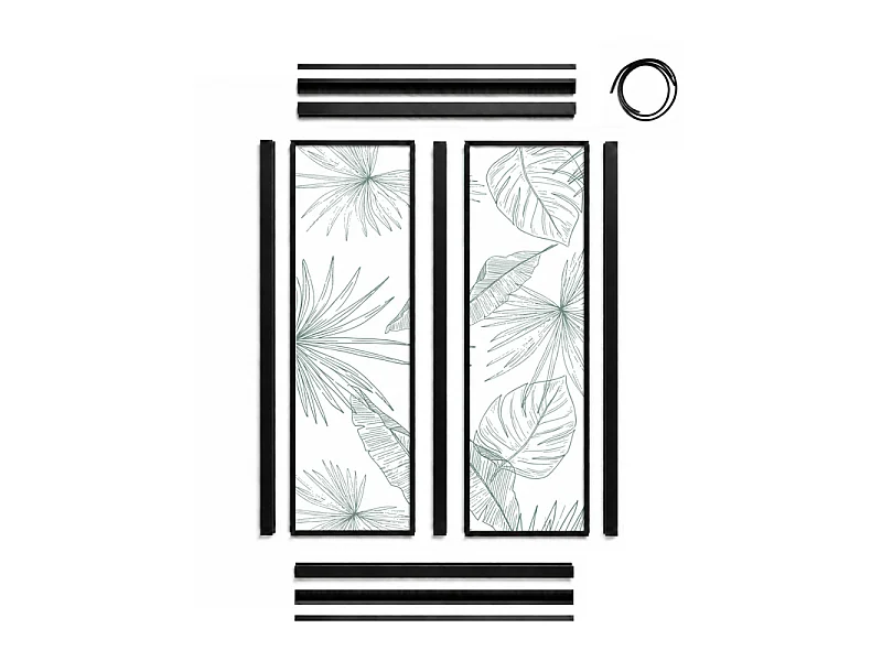 Verrière atelier intérieure aluminium noir 2 vitrages 69 x 117 cm - Décor végétal - Lamnar Vert - vert et transparent - Verre trempé