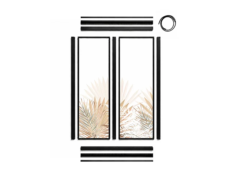 Verrière atelier intérieure aluminium noir 2 vitrages 69 x 117 cm - Décor végétal - Gaïa - beige et transparent - Verre trempé