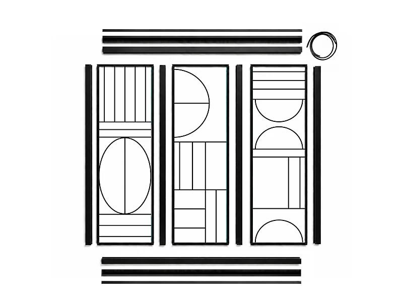 Verrière atelier intérieure aluminium noir 3 vitrages 102 x 117 cm - Décor art déco - Ovaline - noir et transparent - Verre trempé