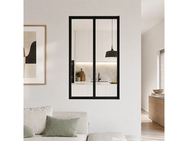 Verrière atelier intérieure aluminium noir 2 vitrages 69 x 117 cm - Décor essentiel - Essentiel - transparent - Verre trempé