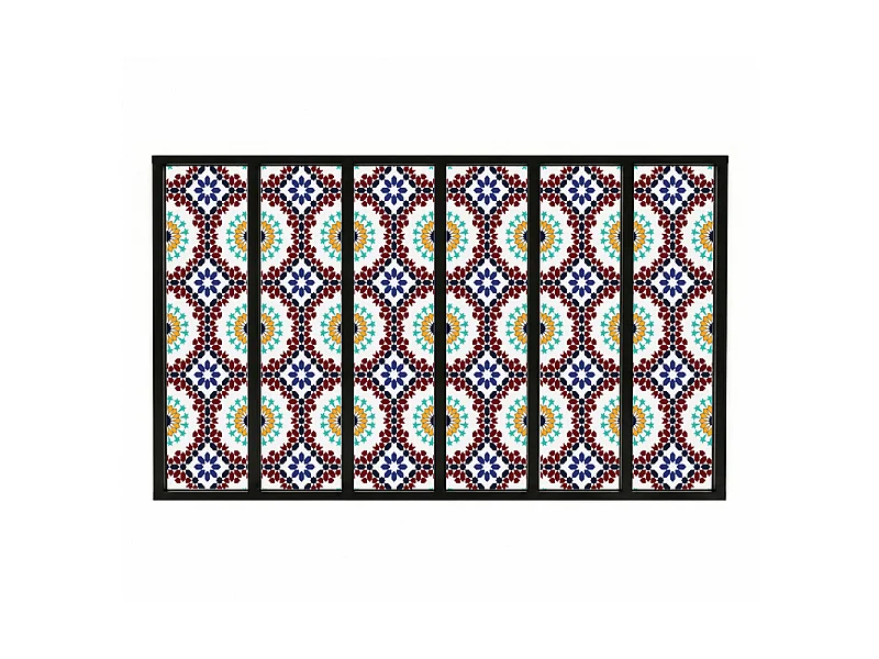Verrière atelier intérieure aluminium noir 6 vitrages 201 x 117 cm - Décor oriental - Taljane - bleu et multicolore et transparent - Verre trempé