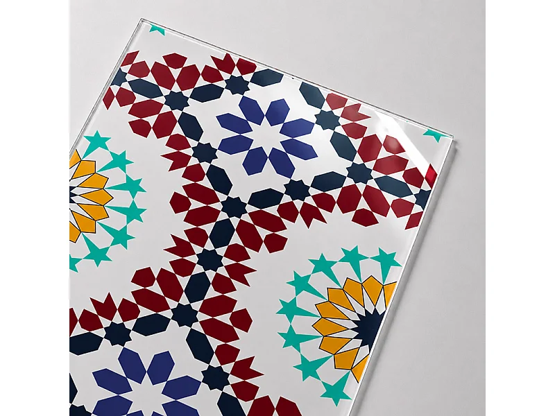 Verrière atelier intérieure aluminium noir 6 vitrages 201 x 117 cm - Décor oriental - Taljane - bleu et multicolore et transparent - Verre trempé