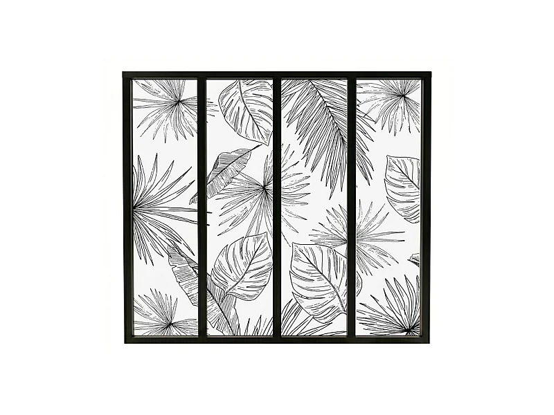 Verrière atelier intérieure aluminium noir 4 vitrages 135 x 117 cm - Décor végétal - Lamnar Noir - noir et transparent - Verre trempé