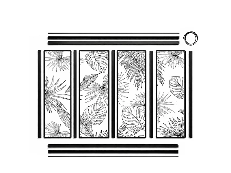 Verrière atelier intérieure aluminium noir 4 vitrages 135 x 117 cm - Décor végétal - Lamnar Noir - noir et transparent - Verre trempé