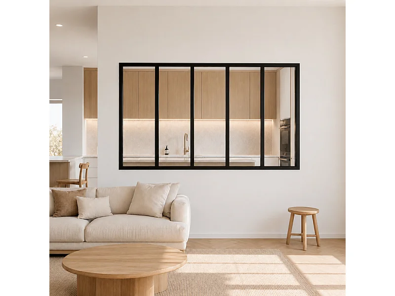 Verrière atelier intérieure aluminium noir 5 vitrages 168 x 117 cm - Décor essentiel - Essentiel - transparent - Verre trempé