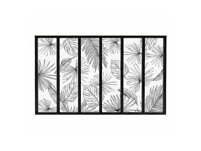 Verrière atelier intérieure aluminium noir 6 vitrages 201 x 117 cm - Décor végétal - Lamnar Noir - noir et transparent - Verre trempé