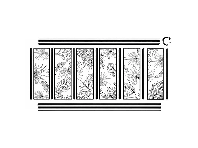 Verrière atelier intérieure aluminium noir 6 vitrages 201 x 117 cm - Décor végétal - Lamnar Noir - noir et transparent - Verre trempé