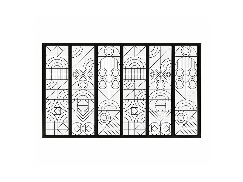 Verrière atelier intérieure aluminium noir 6 vitrages 201 x 117 cm - Décor géométrique - Kaléido - noir et transparent - Verre trempé