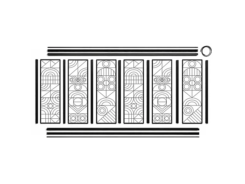 Verrière atelier intérieure aluminium noir 6 vitrages 201 x 117 cm - Décor géométrique - Kaléido - noir et transparent - Verre trempé