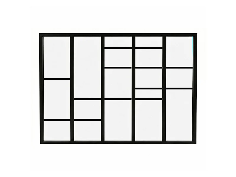 Verrière atelier intérieure aluminium noir 5 vitrages 168 x 117 cm - Décor géométrique - Horizon - noir et transparent - Verre trempé