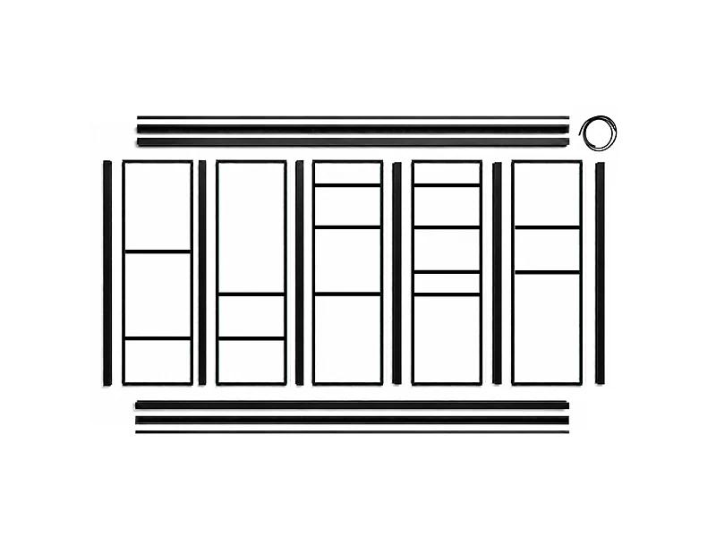 Verrière atelier intérieure aluminium noir 5 vitrages 168 x 117 cm - Décor géométrique - Horizon - noir et transparent - Verre trempé