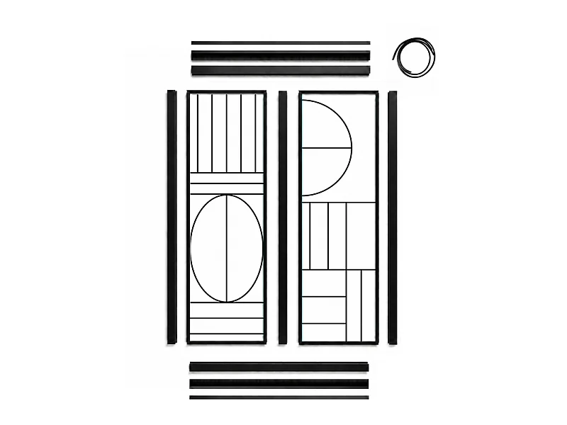 Verrière atelier intérieure aluminium noir 2 vitrages 69 x 117 cm - Décor art déco - Ovaline - noir et transparent - Verre trempé