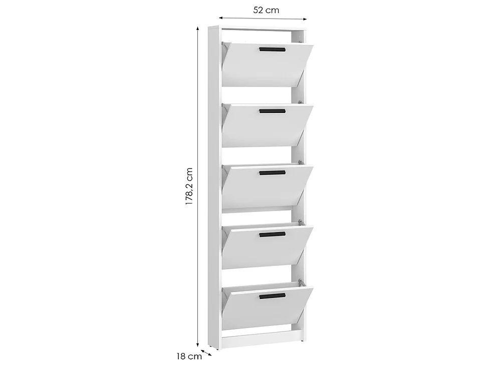 Schuhschrank Step Up 52x110x18cm für den Flur schmal 5 Einlegeböden Alpinweiß