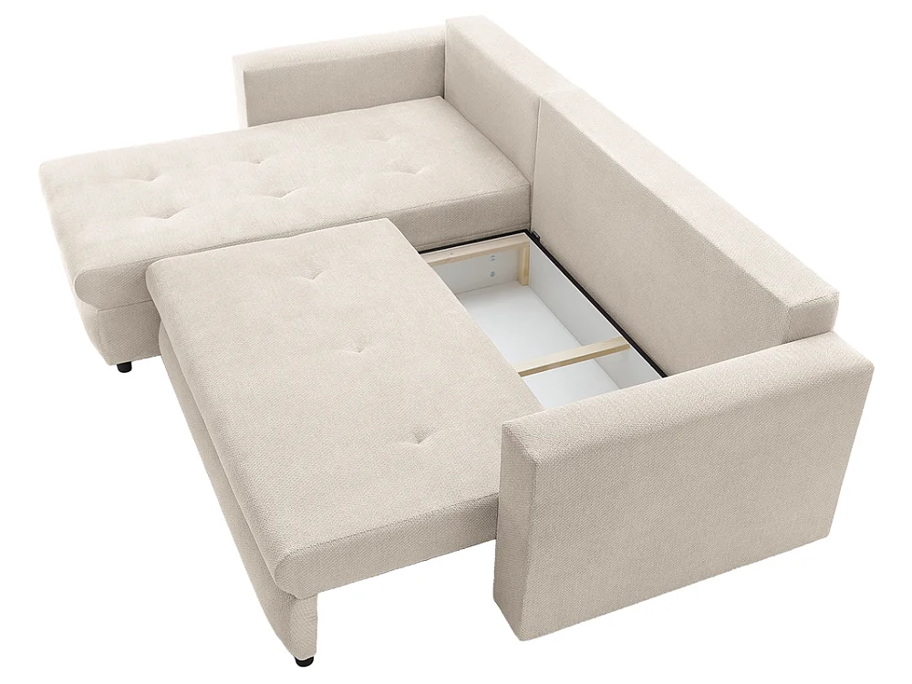 Canapé d'angle 3 places avec coffre en tissu beige 240x70x150 cm