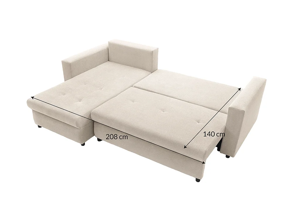 Canapé d'angle 3 places avec coffre en tissu beige 240x70x150 cm