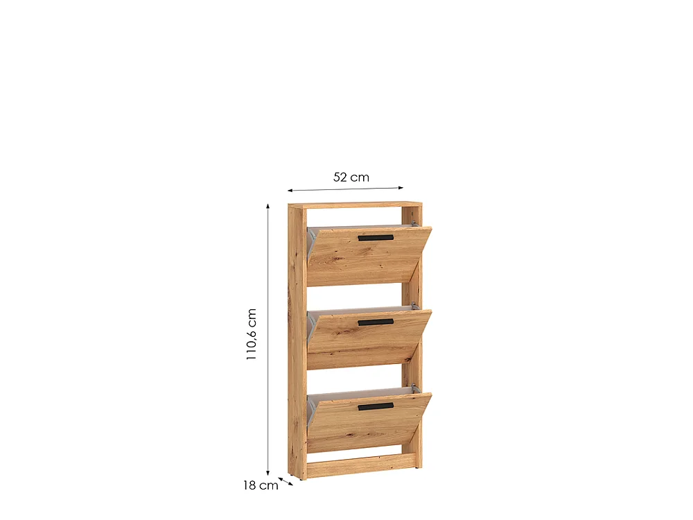Schoenenkast Step Up 52x110x18cm voor gang smal 3 planken artisan eiken