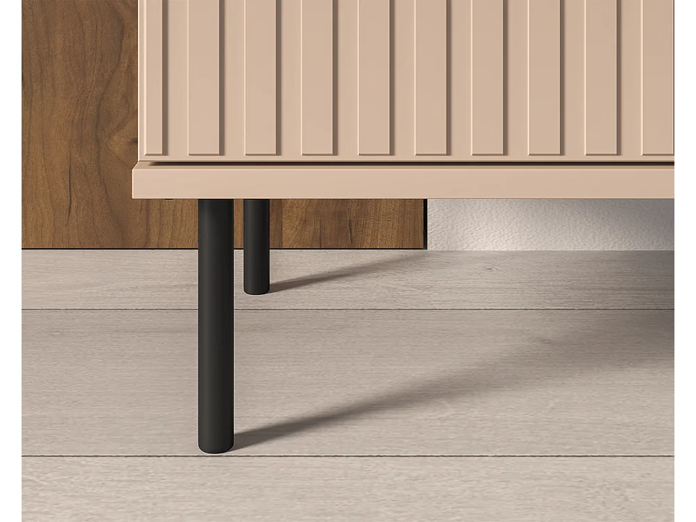 Table de chevet cannelée Grase 50x53x34cm - 1 tiroir étagère - pour chambre - beige