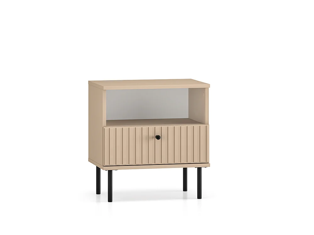 Table de chevet cannelée Grase 50x53x34cm - 1 tiroir étagère - pour chambre - beige