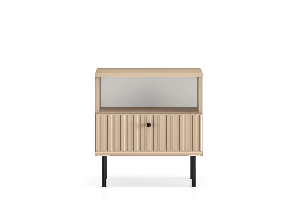 Table de chevet cannelée Grase 50x53x34cm - 1 tiroir étagère - pour chambre - beige