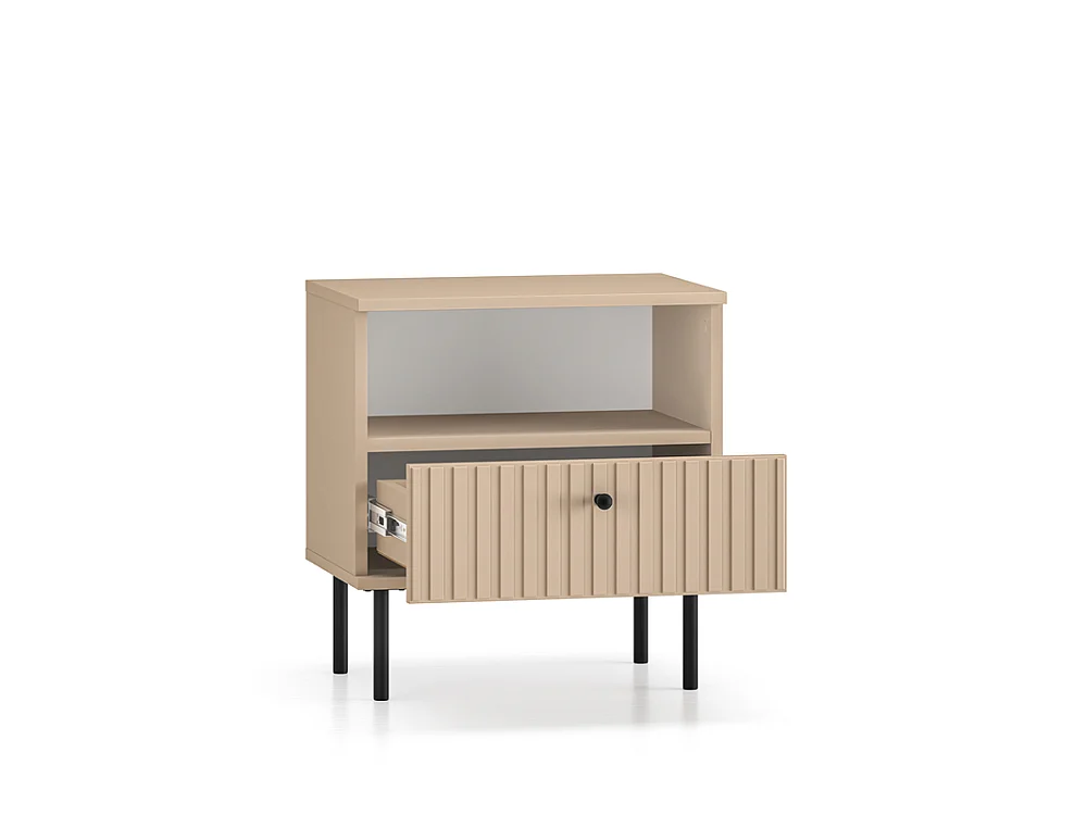 Table de chevet cannelée Grase 50x53x34cm - 1 tiroir étagère - pour chambre - beige