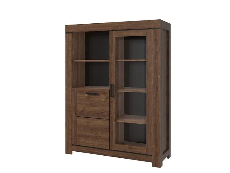 Vitrine Brass 112,5x147x40cm - 2 portes vitrées - salon salle à manger - chêne brun