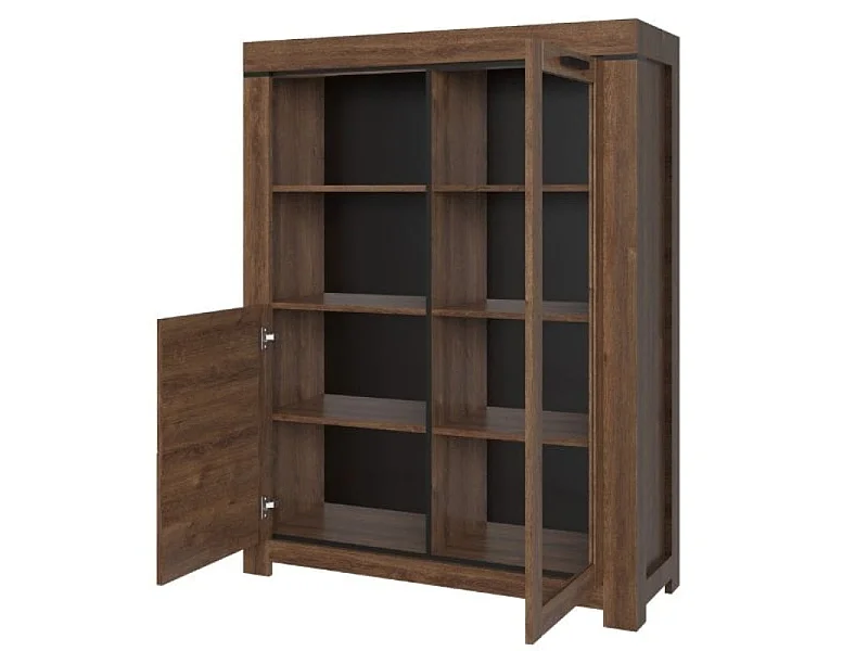Vitrine Brass 112,5x147x40cm - 2 portes vitrées - salon salle à manger - chêne brun