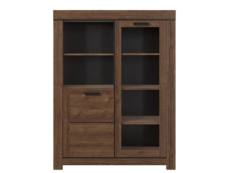 Vitrine Brass 112,5x147x40cm - 2 portes vitrées - salon salle à manger - chêne brun