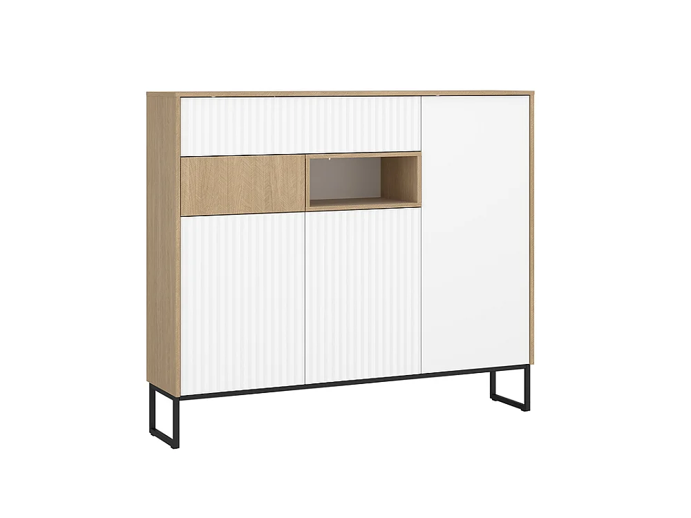 Dressoir Hati 148x132x40cm - 3 deuren 2 lades - woonkamer - visgraat scandi/wit