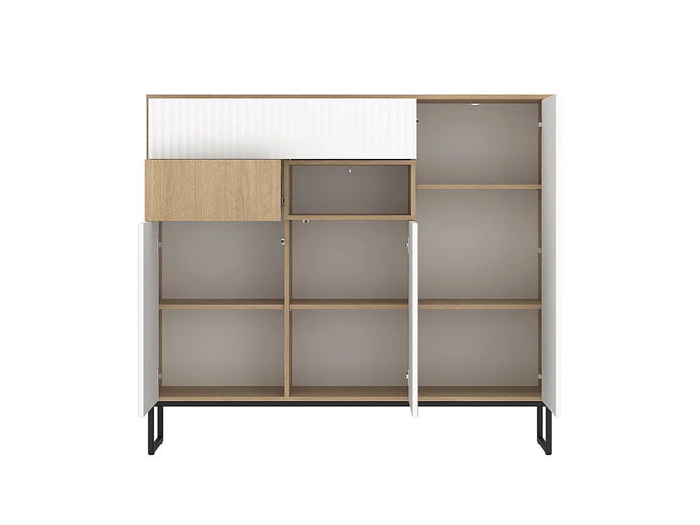 Dressoir Hati 148x132x40cm - 3 deuren 2 lades - woonkamer - visgraat scandi/wit