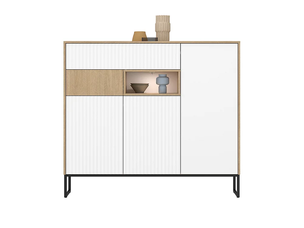 Dressoir Hati 148x132x40cm - 3 deuren 2 lades - woonkamer - visgraat scandi/wit