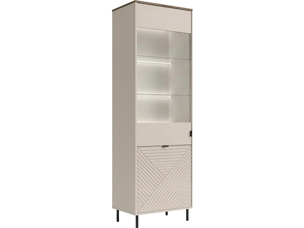 Vitrine Evo 63x195x40cm - 2 portes vitrées - salle à manger - cachemire chêne/castello