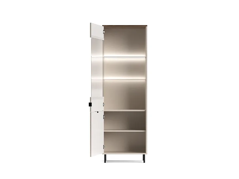 Vitrine Evo 63x195x40cm - 2 portes vitrées - salle à manger - cachemire chêne/castello