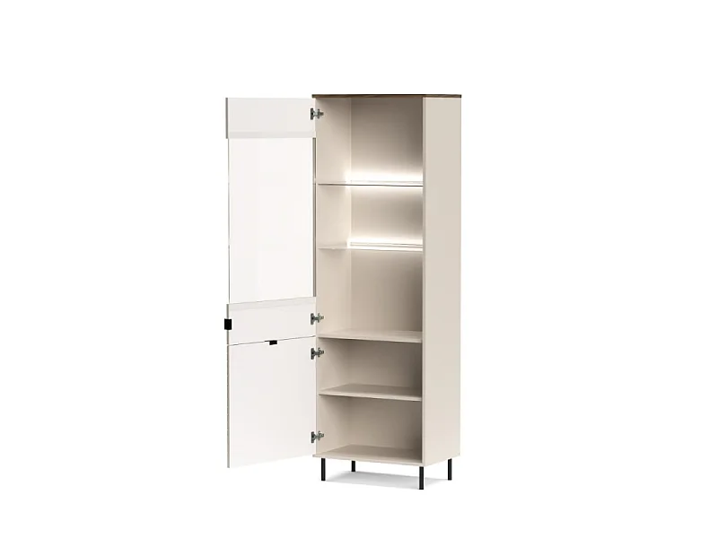 Vitrine Evo 63x195x40cm - 2 portes vitrées - salle à manger - cachemire chêne/castello