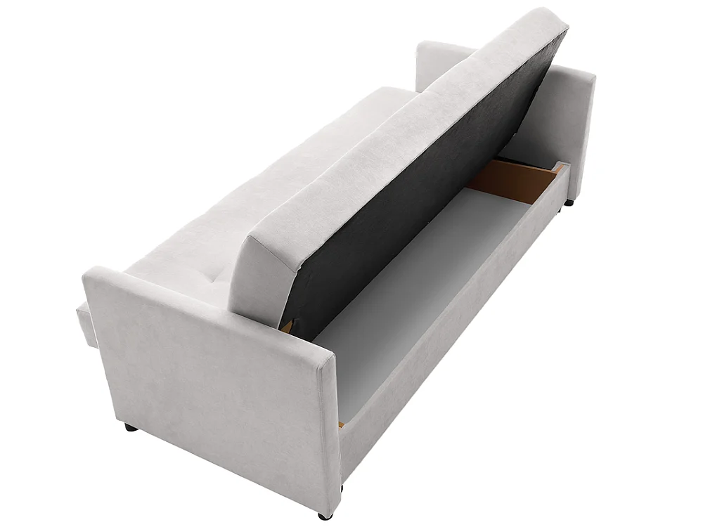Canapé convertible 3 places avec coffre en tissu gris SOLE