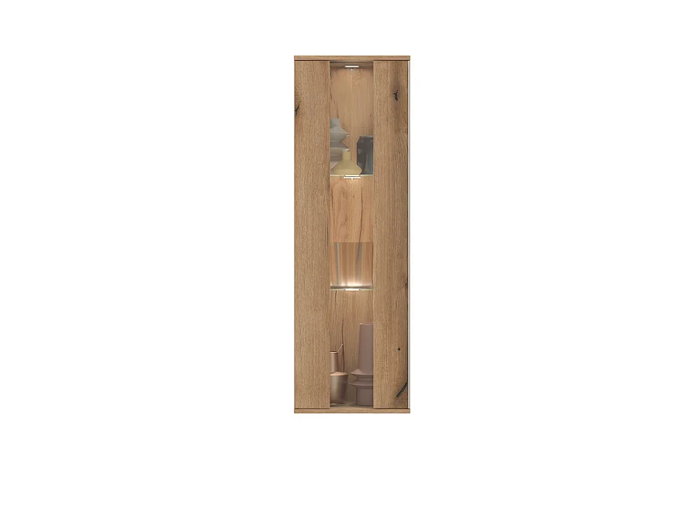 Vitrine murale Nisa 42x130x32cm - 1 porte 3 étagères - salon salle à manger - chêne evoke