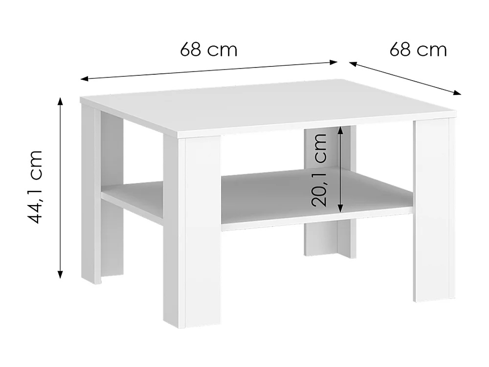 Stolik kawowy Venta 68x44x68cm - kwadratowy z dolną półką - do salonu - biały