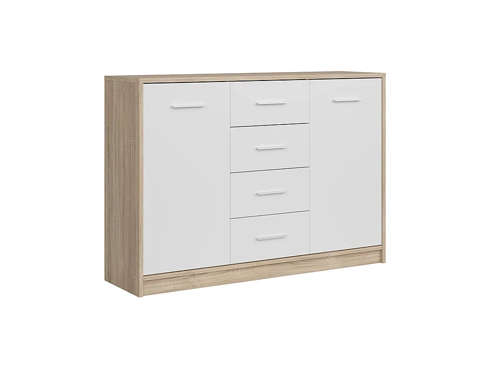 Commode Nubo 119x84x34cm - 2 portes 4 tiroirs - pour salon et chambre - chêne sonoma/blanc